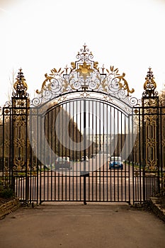 London, UK - February 27, 2016: Goetze' Regent's Park Gates at sunset. The gate is the Chester Road entrance