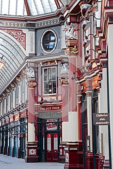 Leadenhall market closed, no people. London, UK. Empty streets City of London during national lockdown.