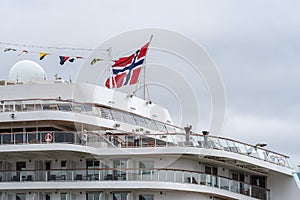 London, UK, July 14, 2019. The Viking Jupiter cruise liner, belonging to the Viking Cruise Line, docked at Greenwich