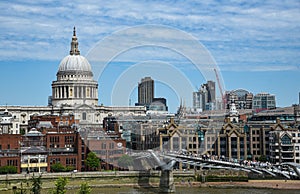 The Millennium bridge and St Pauls cathedral in central London