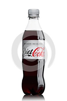 LONDON, UK - JUNE 9, 2017: Bottle of Diet Coke soft drink on white.The Coca-Cola Company, an American multinational beverage corpo