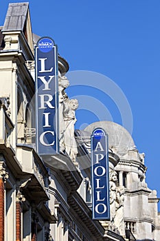 Lyric Theatre and Apollo Theatre on Shaftesbury Avenue in London, UK