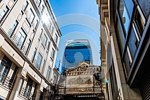 Low angle view of the entrance to Leadenhall Market in London