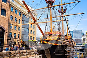 The replica of the Golden Hinde, the UK` famous ship