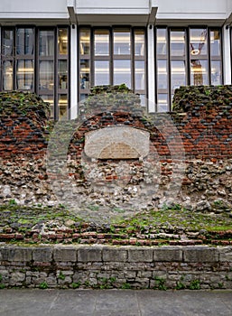 London, UK: Part of the ancient city wall of London
