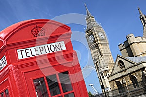 London UK red telephone box Big Ben