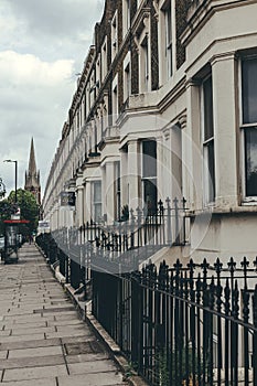 A row of typical British terrace houses in London