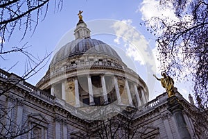 London, UK: St. Paul`s Cathedral`s dome seen from below