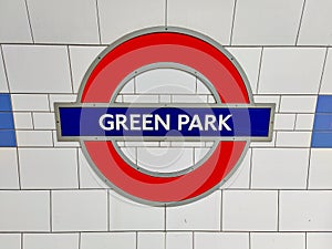 London Underground platform sign for Green Park station