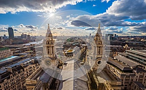 London, United Kingdom - Aerial panoramic view of London with St.Paul`s Cathedral