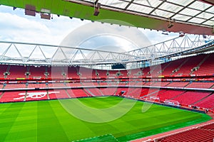 London, United Kingdom - AUG 31,2019: A picture of empty Emirates Stadium during weekend which open for tourist to visit. Its a