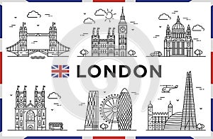 London, United Kingdom. Big Bang, Churches, Modern buildings and city sights. Vector illustration