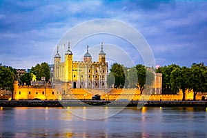 London, The United Kingdom of Great Britain: Night view of the Tower of London, UK