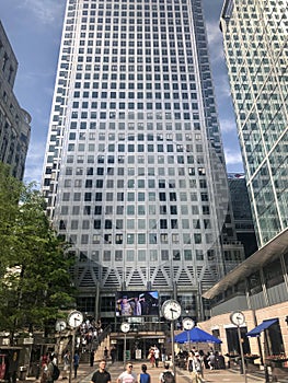 London, United Kingdom - June 29, 2019: One Canada Square skyscraper in Canary Wharf