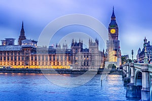 London, the United Kingdom: the Palace of Westminster with Big Ben, Elizabeth Tower, viewed from across the River Thames