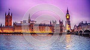 London, the United Kingdom: the Palace of Westminster with Big Ben, Elizabeth Tower, viewed from across the River Thames