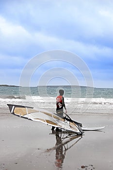 Lone Atlantic way windsurfer getting ready to surf