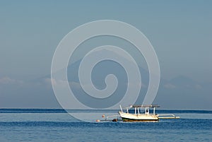 Lone Balinese Boat Against Mt. Agung