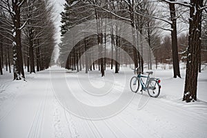 A lone bicycle in the snow a symbol of resilience