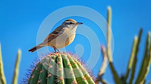 Solitary Bird on Cactus in Desert photo