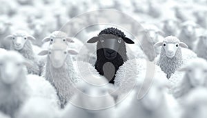 The Lone Black Sheep Standing Out Among A Herd Of White Sheep