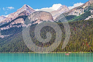 Lone Canoe on Lake Louise in the Canadian Rockies Alberta photo