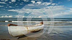 A lone canoe resting on the shore a symbol of leaving the past behind and moving towards new horizons photo