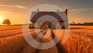 A lone cottage in the the crop fields