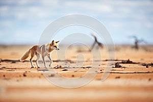 lone dingo stalking bird prey in the outback