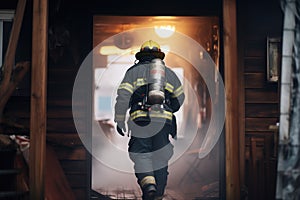 a lone firefighter entering a smokefilled burning house