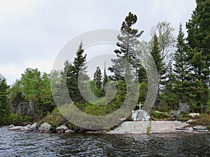 Lone Grave on Island in Middle of Lake