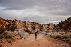 Lone Hiker Heads Down Wire Pass Trail