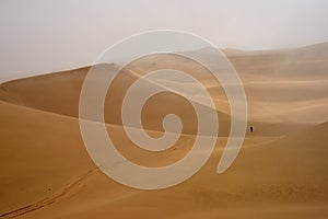 A lone hiker in the Namib Desert