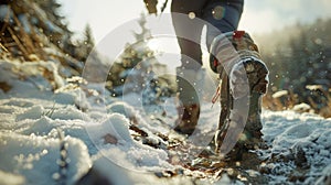 A lone hiker navigates way through snowcovered trails the weight of pack and the harsh elements testing resilience. But