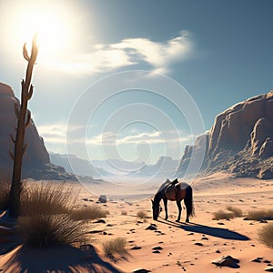 a lone horse standing proudly in a sun drenched desert trending on artstation sharp focus studi