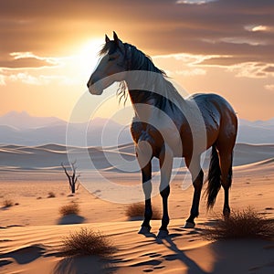 a lone horse standing proudly in a sun drenched desert trending on artstation sharp focus studi