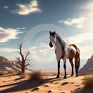 a lone horse standing proudly in a sun drenched desert trending on artstation sharp focus studi