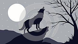 Lone Howling Wolf in Winter: Wilderness Solitude Vector Art, vector design Generative AI photo