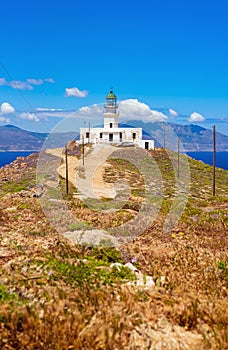 Lone lighthouse on the hillside. Mykonos.Greece