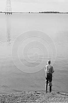 A lone man fishing