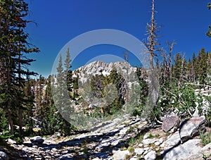 Lone Peak hiking trail view and surrounding landscape from Jacob’s Ladder, Wasatch Rocky Mountains, Utah