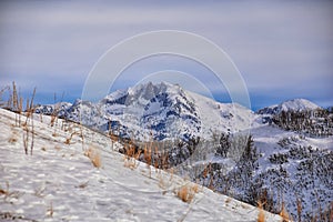 Lone Peak from Mack Hill Sensei hiking trail mountain views by Lone Peak Wilderness, Wasatch Rocky Mountains, Utah.