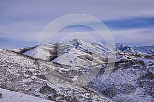 Lone Peak from Mack Hill Sensei hiking trail mountain views by Lone Peak Wilderness, Wasatch Rocky Mountains, Utah.