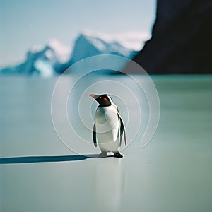 Lone penguin on a glacier ai Generated, generative AI, CGI graphics
