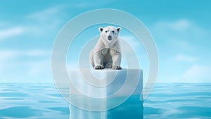 Lone polar bear on dwindling iceberg, the melting polar ice caps. Generative AI