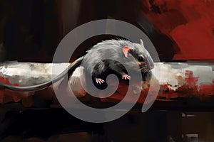 A lone rat scurrying along a rusty pipe, its tiny feet clicking against the metal, Generative AI