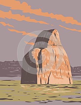 Lone Rock on Lake Powell in Glen Canyon National Recreation Area Utah WPA Art Deco Poster