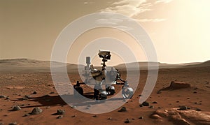 A lone rover navigates rugged Martian terrain Creating using generative AI tools