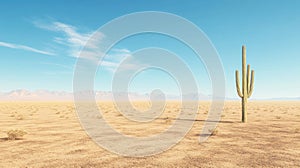 Lone saguaro cactus in vast desert landscape photo
