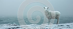 Lone Sheep Standing in a Snowy Winter Landscape